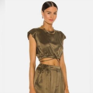 Silk Nicholas Emerald Satin Crop Top Silk